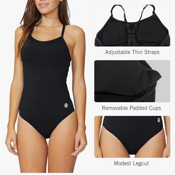 Baleaf Black Training Swimsuit Woman Size 32 Fly Back Adjustable Straps - Picture 5 of 12